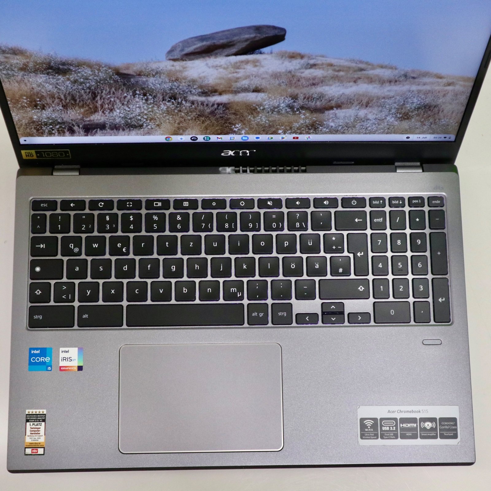 Acer Chromebook 15.6" FHD Touch i5-1135G7 8GB 512GB SSD · 512GB PCIe NVMe SSD · Steel Gray